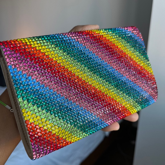 Judith Leiber Crystal Crossbody Clutch Multi Color Rainbow Fizzy - Picture 3 of 8